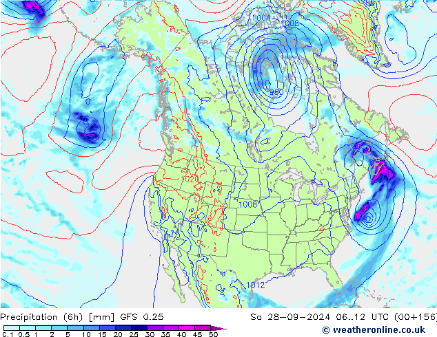 Z500/Rain (+SLP)/Z850 GFS 0.25 Sa 28.09.2024 12 UTC