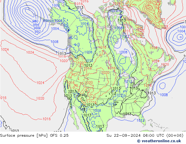 Surface pressure GFS 0.25 Su 22.09.2024 06 UTC