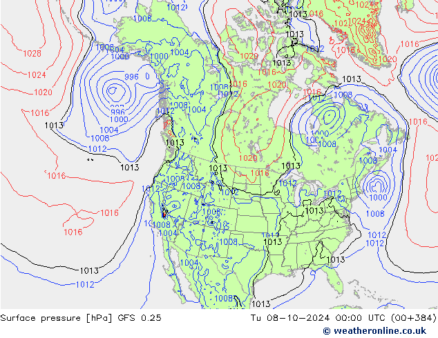 GFS 0.25: Út 08.10.2024 00 UTC