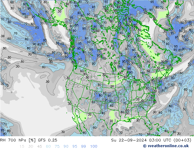 RH 700 hPa GFS 0.25 星期日 22.09.2024 03 UTC