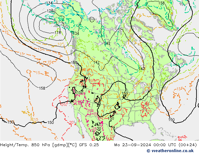 Z500/Rain (+SLP)/Z850 GFS 0.25 lun 23.09.2024 00 UTC