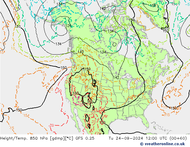 Z500/Rain (+SLP)/Z850 GFS 0.25 Ter 24.09.2024 12 UTC