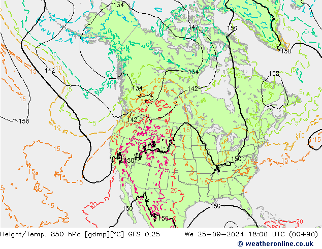 Z500/Rain (+SLP)/Z850 GFS 0.25 Mi 25.09.2024 18 UTC