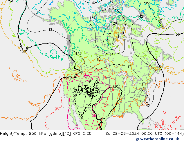 Z500/Rain (+SLP)/Z850 GFS 0.25 сб 28.09.2024 00 UTC