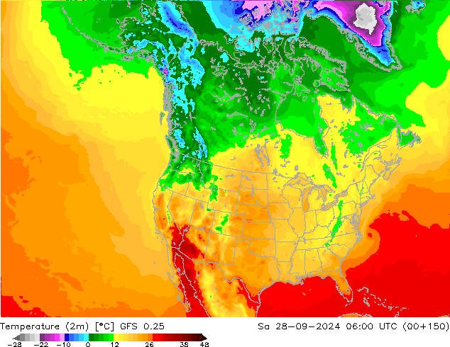 Temperature (2m) GFS 0.25 Sa 28.09.2024 06 UTC