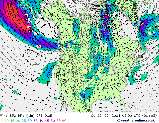 风 850 hPa GFS 0.25 星期日 22.09.2024 03 UTC