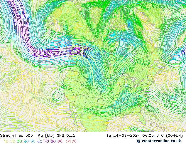 Streamlines 500 hPa GFS 0.25 Tu 24.09.2024 06 UTC