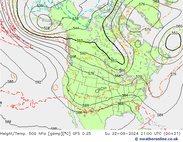 Z500/Yağmur (+YB)/Z850 GFS 0.25 Paz 22.09.2024 21 UTC