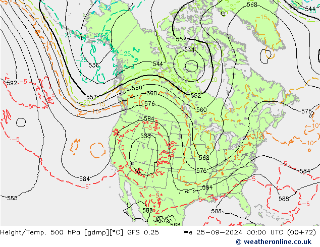 Z500/Rain (+SLP)/Z850 GFS 0.25 mer 25.09.2024 00 UTC