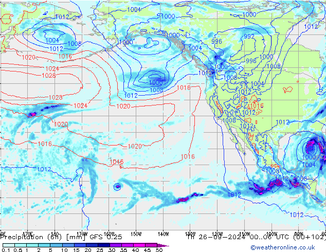 Z500/Yağmur (+YB)/Z850 GFS 0.25 Per 26.09.2024 06 UTC