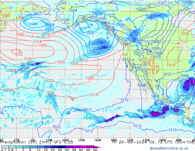 Z500/Rain (+SLP)/Z850 GFS 0.25 чт 26.09.2024 12 UTC