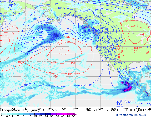 Precipitation (6h) GFS 0.25 Mo 30.09.2024 00 UTC