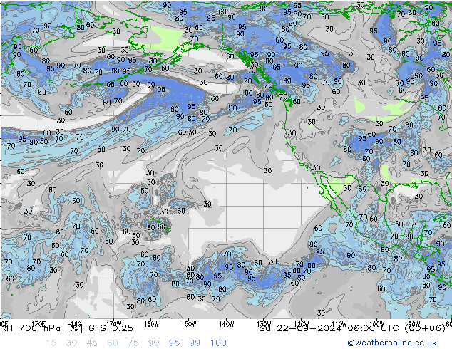 RH 700 hPa GFS 0.25 Su 22.09.2024 06 UTC