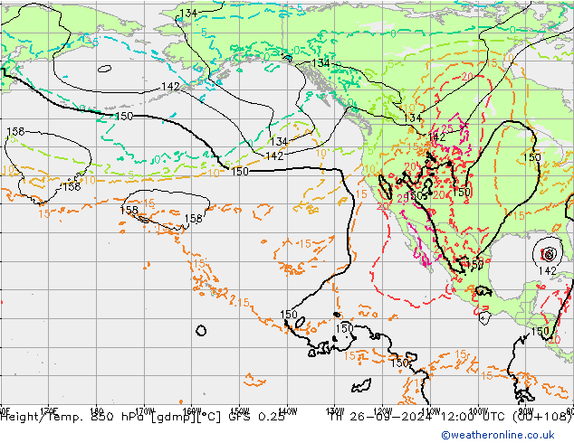 Z500/Rain (+SLP)/Z850 GFS 0.25 чт 26.09.2024 12 UTC