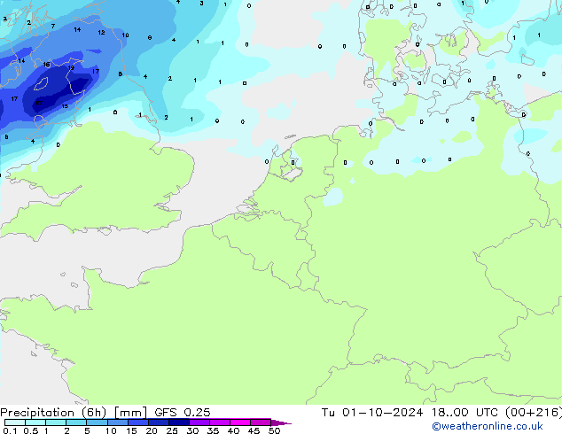 Z500/Rain (+SLP)/Z850 GFS 0.25 Tu 01.10.2024 00 UTC