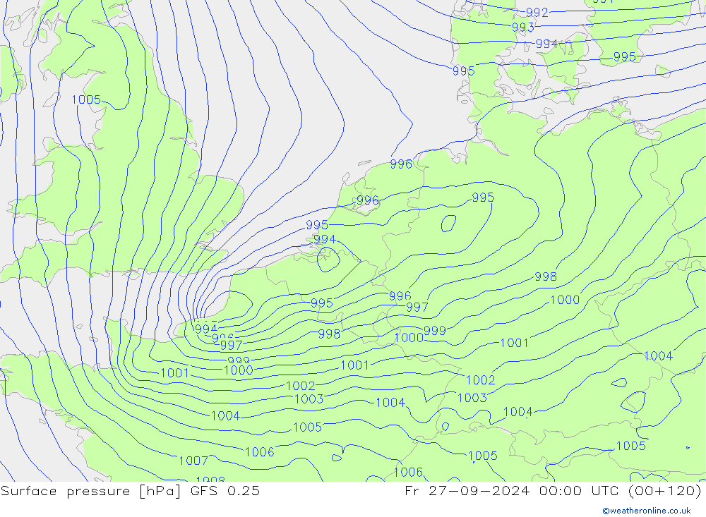 Bodendruck GFS 0.25 Fr 27.09.2024 00 UTC