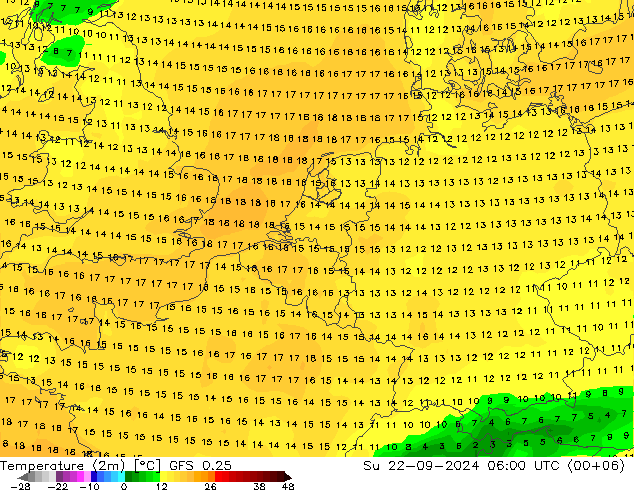 Temperaturkarte (2m) GFS 0.25 So 22.09.2024 06 UTC