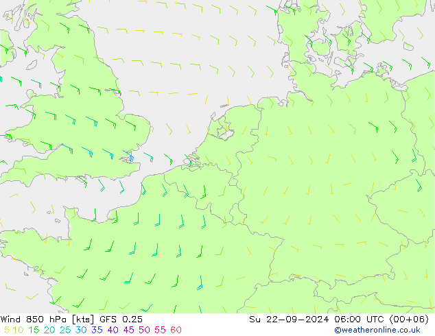 Wind 850 hPa GFS 0.25 So 22.09.2024 06 UTC