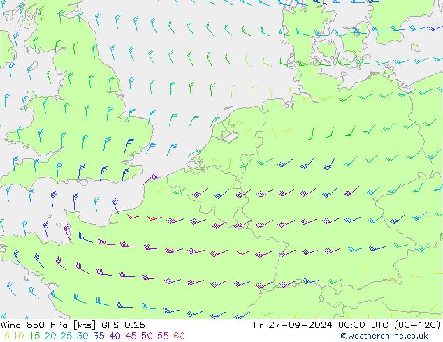 Wind 850 hPa GFS 0.25 Fr 27.09.2024 00 UTC