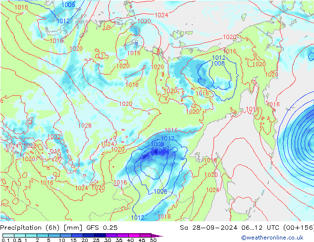 Z500/Rain (+SLP)/Z850 GFS 0.25 Sáb 28.09.2024 12 UTC