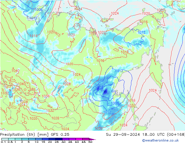 Z500/Regen(+SLP)/Z850 GFS 0.25 zo 29.09.2024 00 UTC