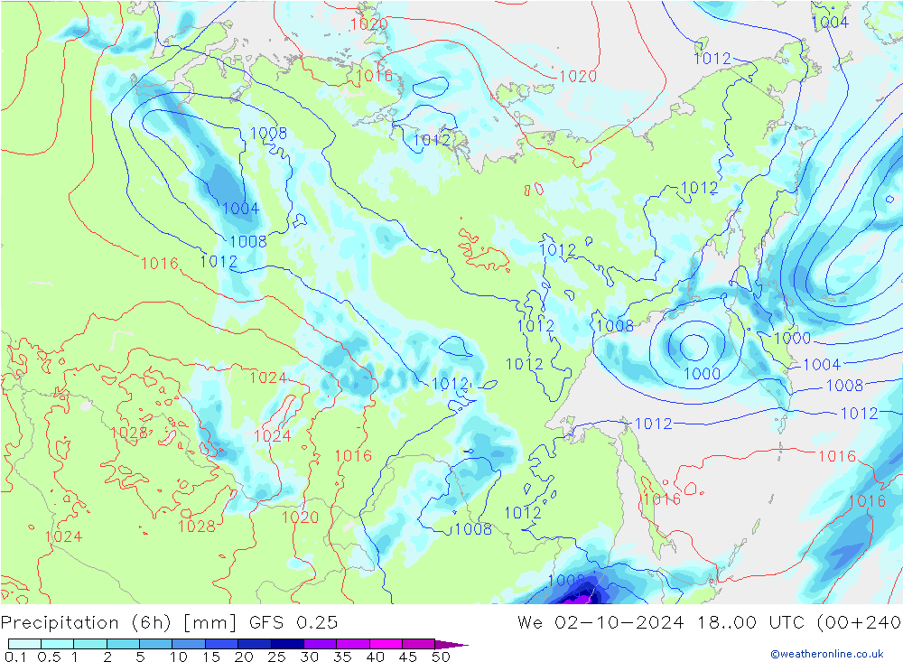 Z500/Rain (+SLP)/Z850 GFS 0.25 We 02.10.2024 00 UTC