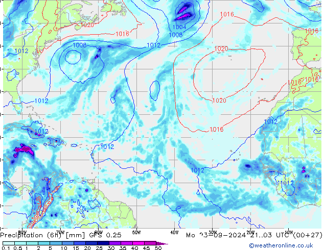 Z500/Yağmur (+YB)/Z850 GFS 0.25 Pzt 23.09.2024 03 UTC