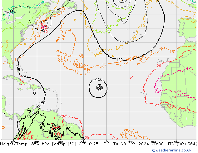 Z500/Rain (+SLP)/Z850 GFS 0.25 Tu 08.10.2024 00 UTC