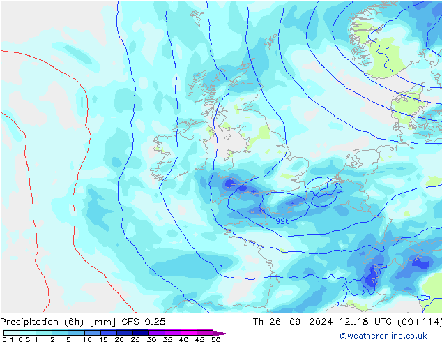 Precipitação (6h) GFS 0.25 Qui 26.09.2024 18 UTC