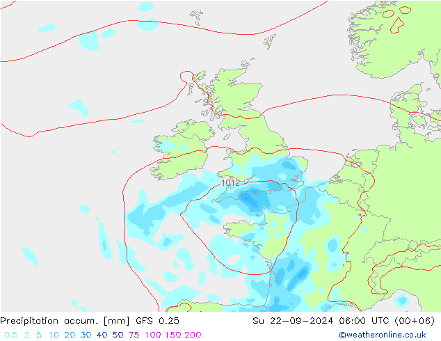 Precipitation accum. GFS 0.25 Вс 22.09.2024 06 UTC