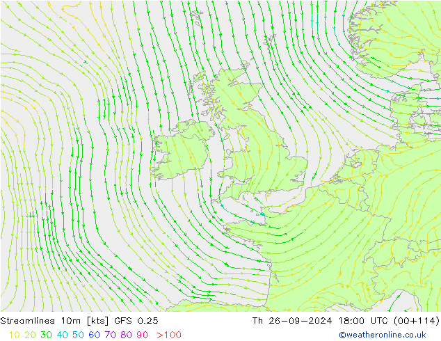 Linha de corrente 10m GFS 0.25 Qui 26.09.2024 18 UTC