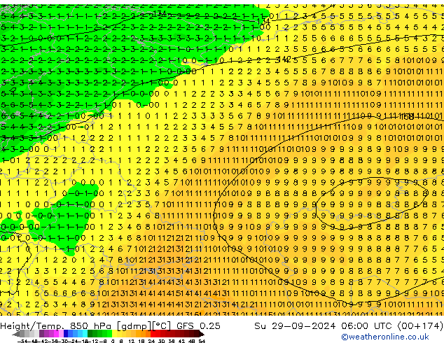 Z500/Rain (+SLP)/Z850 GFS 0.25 Ne 29.09.2024 06 UTC