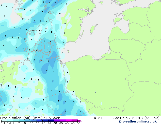 Z500/Rain (+SLP)/Z850 GFS 0.25 Út 24.09.2024 12 UTC