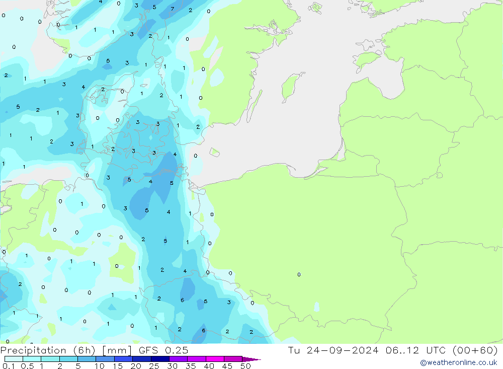 Z500/Rain (+SLP)/Z850 GFS 0.25 Tu 24.09.2024 12 UTC