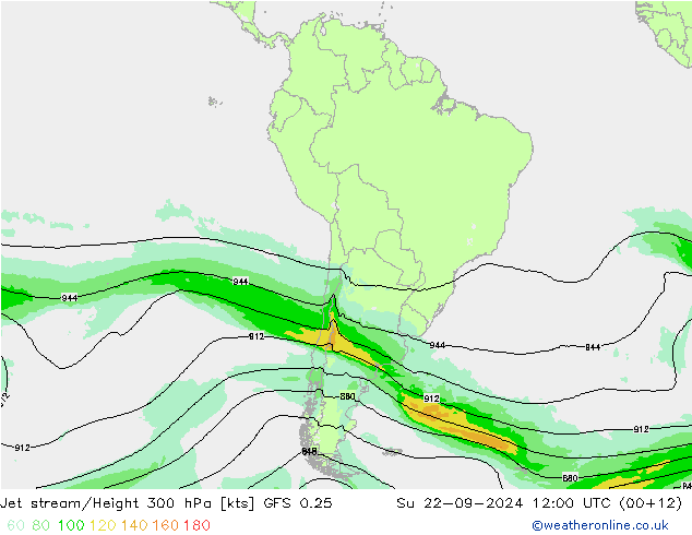 Jet stream/Height 300 hPa GFS 0.25 Su 22.09.2024 12 UTC