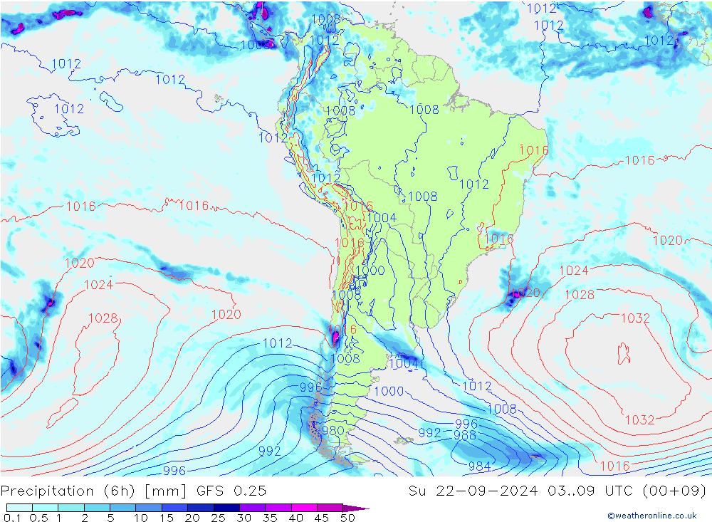 Z500/Rain (+SLP)/Z850 GFS 0.25 dom 22.09.2024 09 UTC