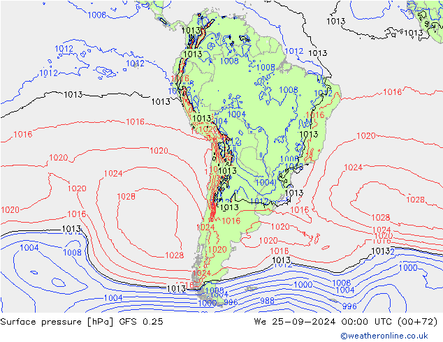 Surface pressure GFS 0.25 We 25.09.2024 00 UTC