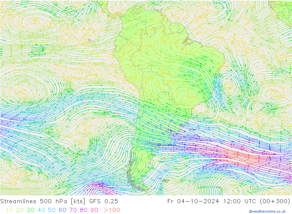 Streamlines 500 hPa GFS 0.25 Fr 04.10.2024 12 UTC