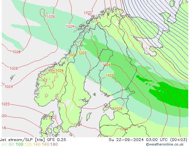 高速氣流/地面气压 GFS 0.25 星期日 22.09.2024 03 UTC