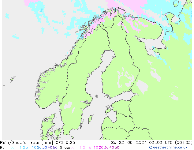 Rain/Snowfall rate GFS 0.25 星期日 22.09.2024 03 UTC