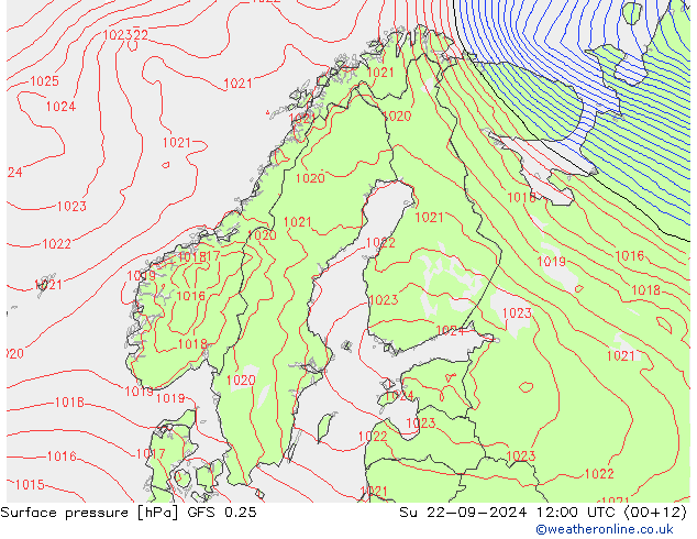 Bodendruck GFS 0.25 So 22.09.2024 12 UTC