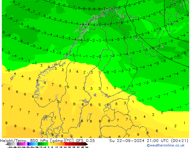 Z500/Rain (+SLP)/Z850 GFS 0.25 星期日 22.09.2024 21 UTC