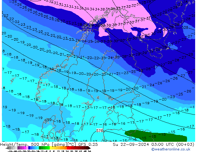 Z500/Rain (+SLP)/Z850 GFS 0.25 星期日 22.09.2024 03 UTC