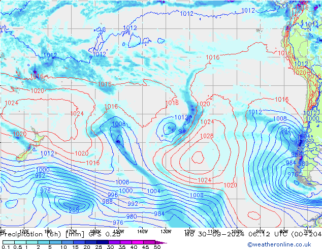 Z500/Rain (+SLP)/Z850 GFS 0.25 Po 30.09.2024 12 UTC