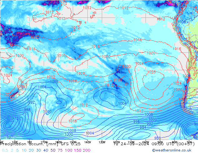 Precipitation accum. GFS 0.25 Ter 24.09.2024 09 UTC