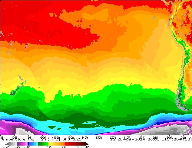 Temperature High (2m) GFS 0.25 Sa 28.09.2024 06 UTC