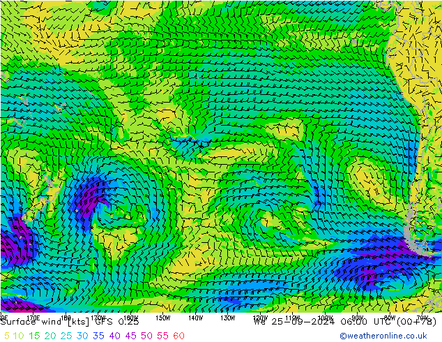 Vento 10 m GFS 0.25 mer 25.09.2024 06 UTC