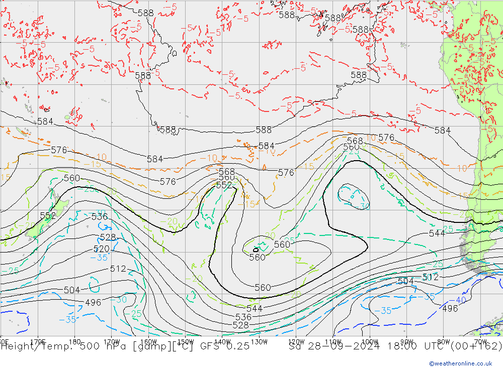 Z500/Rain (+SLP)/Z850 GFS 0.25 sab 28.09.2024 18 UTC