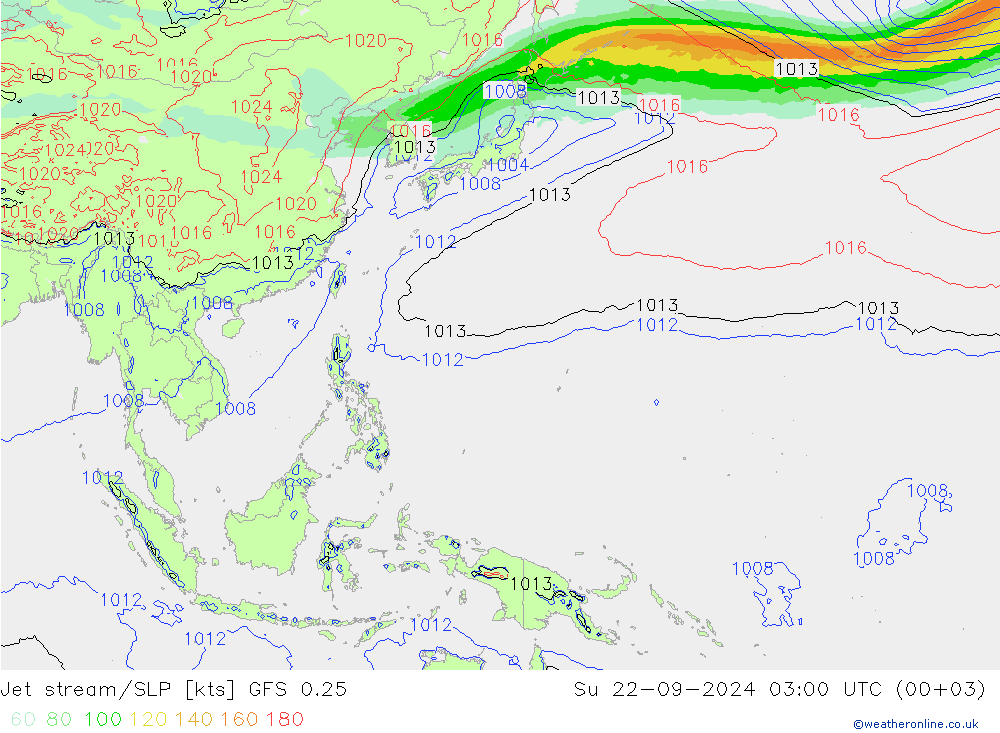 Jet Akımları/SLP GFS 0.25 Paz 22.09.2024 03 UTC