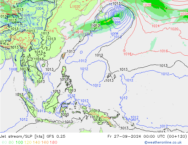 Straalstroom/SLP GFS 0.25 vr 27.09.2024 00 UTC